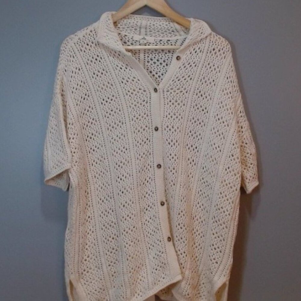 Rip Curl‎ Women’s Button-Up Crochet Knit Cardigan Top Beige Medium